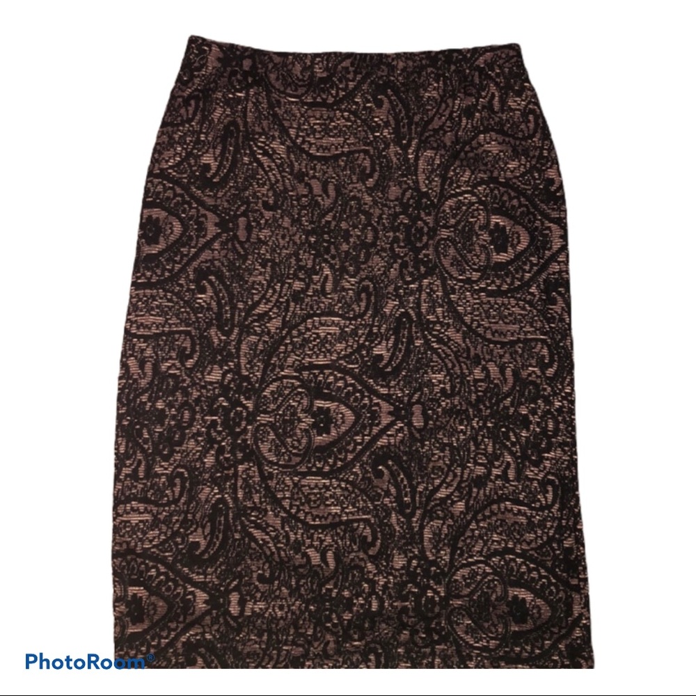Black and Pink Damask Midi Skirt